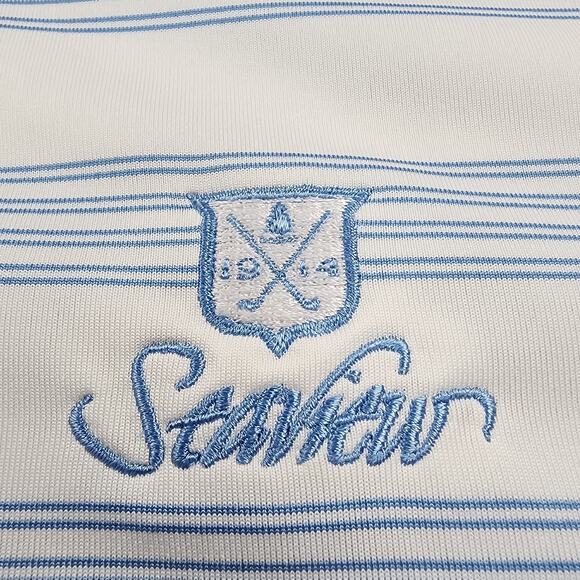 Nike Golf Shirt Mens XL White Blue Striped Active Tour Performance Polo Seaview - Picture 12 of 16